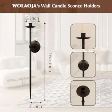 Candle Wall Sconce Set of 2, Large Twisted Wall Mount Metal Black Candle Holder Sconces Decor for Living Room Farmhouse Fireplace Wedding 23.5"