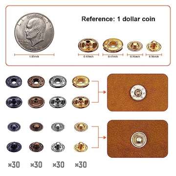 Qfun 120 Set Snap Fasteners Kit for Leather 12mm Metal Button Snaps Press Studs with 4 Setter Tools,...