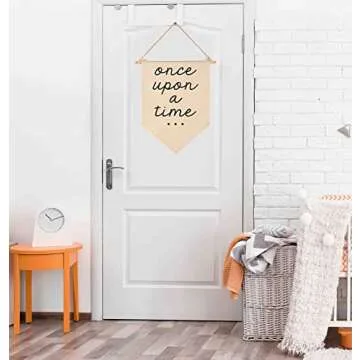 Once Upon a Time-Decor Gift for Nursery Bedroom Playroom Front Door Bookshel Bookcase Reading Corner-Birthday Christmas Gift-Canvas Hanging Flag Banner Wall Sign Decor Gift for Baby Kids Girl Boy Teen