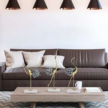 suruim Gold Decor Accents,Brass Birds Statues Gold Home Decor Modern Crystal Decor Ornaments for Liv...