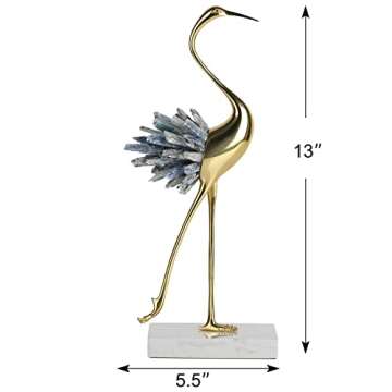 suruim Gold Decor Accents,Brass Birds Statues Gold Home Decor Modern Crystal Decor Ornaments for Living Room, Bedroom, Office Desktop, Cabinets (Blue B)
