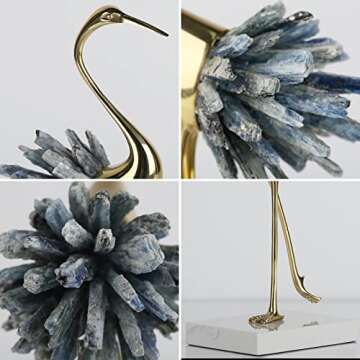 suruim Gold Decor Accents,Brass Birds Statues Gold Home Decor Modern Crystal Decor Ornaments for Living Room, Bedroom, Office Desktop, Cabinets (Blue B)