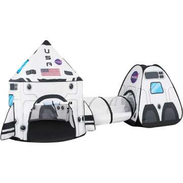 White Rocket Ship Play Tent with Tunnel for Kids