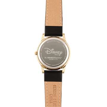 DISNEY Mickey Mouse Adult Classic Cardiff Articulating Hands Analog Quartz Leather Strap Watch, GLD/BRN