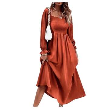 Floerns Women's Boho Square Neck Smocked Long Puff Sleeve A Line Maxi Dress
