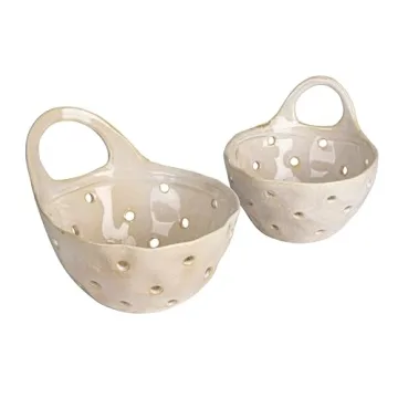 Buy Set of 2 Cream Stoneware Colanders Online