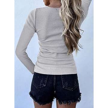 BTFBM Women Long Sleeve V Neck Casual Fall Shirts