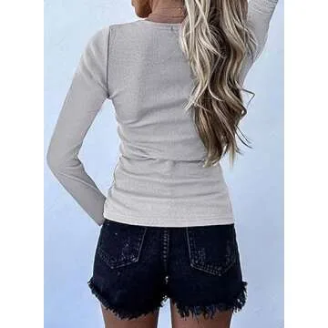 BTFBM Women Long Sleeve V Neck Casual Fall Shirts