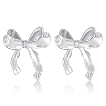 Cute Silver Bow Stud Earrings for Women Perfect for Holidays