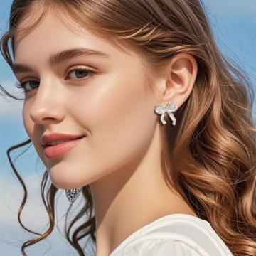 Cute Silver Bow Stud Earrings for Women Perfect for Holidays