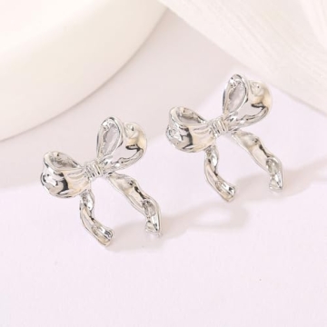 Cute Silver Bow Stud Earrings for Women Perfect for Holidays