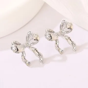 Cute Silver Bow Stud Earrings for Women Perfect for Holidays