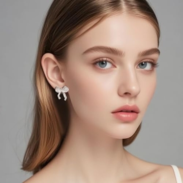 Cute Silver Bow Stud Earrings for Women Perfect for Holidays