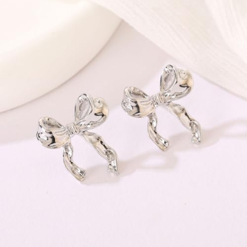 Cute Silver Bow Stud Earrings for Women Perfect for Holidays