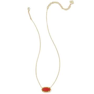Kendra Scott Elisa 14k Gold-Plated Brass Necklace in Red Opal, Fashion Jewelry For Women