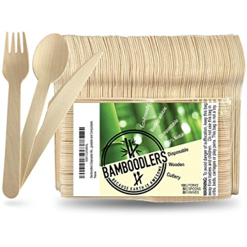 BAMBOODLERS Disposable Wooden Cutlery Set | Eco-Friendly, Biodegradable, Compostable - Pack of 200 U...