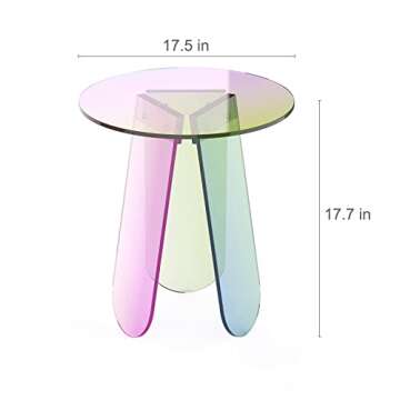 Acrylic Rainbow Color Coffee Table, Iridescent Glass End Table Round Side Table Modern Accent TV Table for Living Bed Room Decoration