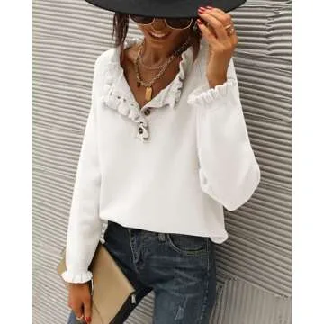 BTFBM Womens Sweaters Fall Winter Clothes 2025 Long Sleeve Button Down Ruffle Crew Neck Casual Knitt...