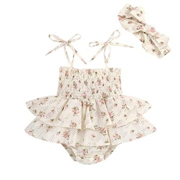 Baby Girls Daisy Playsuits Bodysuit+Headband Floral Jumpsuit for Summer (0-3 Months)
