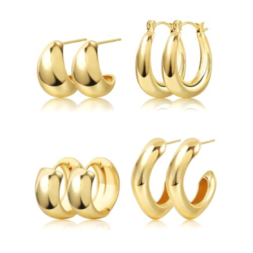 Supneer Chunky Gold Hoop Earrings Set - 14K Gold Plated & Lightweight