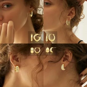 Trendy Chunky Gold Hoop Earrings Set for Women