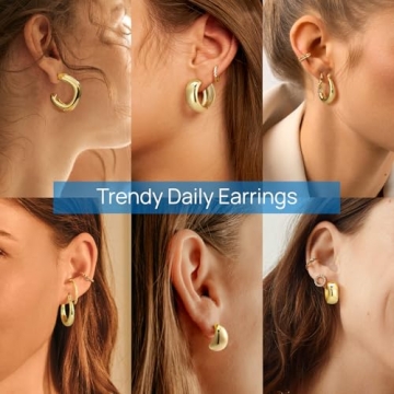 Trendy Chunky Gold Hoop Earrings Set for Women