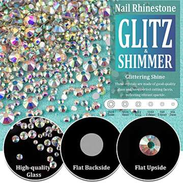 3440pcs 6 Sizes Transparent White and AB Glass Crystal Kit with Pickup Pen + Tweezer Tools for Iride...