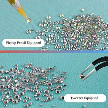 3440pcs 6 Sizes Transparent White and AB Glass Crystal Kit with Pickup Pen + Tweezer Tools for Iridescent Shine Nail Art Manicure Makeup DIY Deco Flatback Round Bead Rhinestone Gem Jewelry Diamond