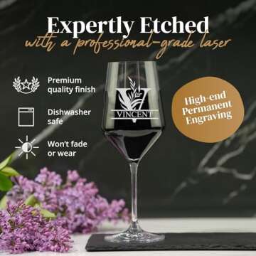 Personalized Monogram Crystal Wine Glass with Your Custom Text - Great Gift for Wedding, Anniversary, Engagement and Bridal Shower (Design 2, 2 pack)