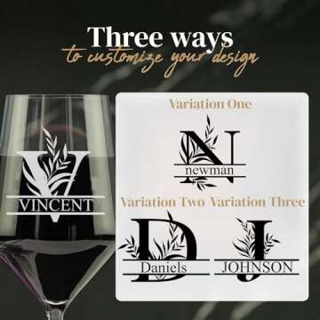 Personalized Monogram Crystal Wine Glass with Your Custom Text - Great Gift for Wedding, Anniversary, Engagement and Bridal Shower (Design 2, 2 pack)