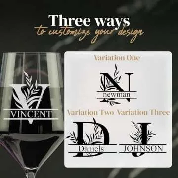 Personalized Monogram Crystal Wine Glass with Your Custom Text - Great Gift for Wedding, Anniversary, Engagement and Bridal Shower (Design 2, 2 pack)