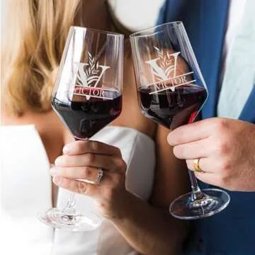 Personalized Monogram Crystal Wine Glass with Your Custom Text - Great Gift for Wedding, Anniversary, Engagement and Bridal Shower (Design 2, 2 pack)