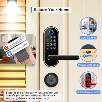 Sifely Fingerprint Smart Lock: Keyless Entry Door Lock Gold
