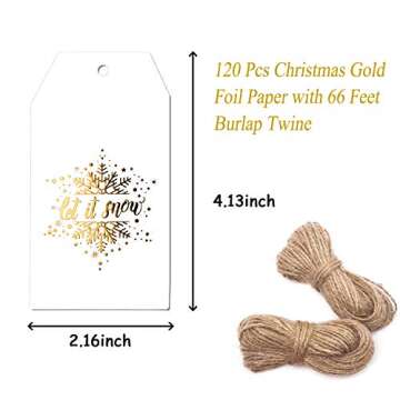 Whaline 120 Pcs Christmas Gold Foil Paper Gift Tags Holiday Hang Name Tags Label with Twine for DIY ...