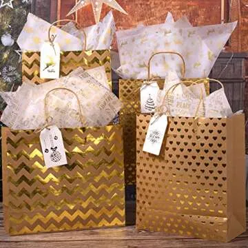 Whaline 120 Pcs Christmas Gold Foil Paper Gift Tags Holiday Hang Name Tags Label with Twine for DIY Xmas Present Happy New Year Party Decoration