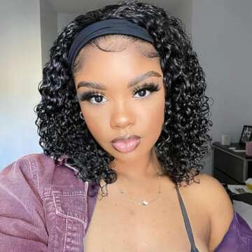 Punmasa Headband Wig Deep Wave 12 Inch Natural Color