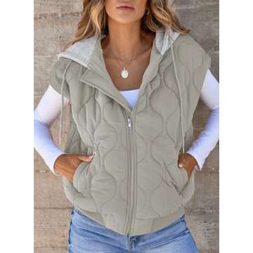 EVALESS Quilted Puffer Vests for Women 2024 Fall Winter Trendy Fashion Casual Sleeveless Vests with Pockets Grey Medium