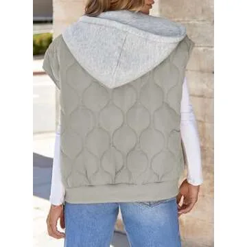 EVALESS Quilted Puffer Vests for Women 2024 Fall Winter Trendy Fashion Casual Sleeveless Vests with Pockets Grey Medium