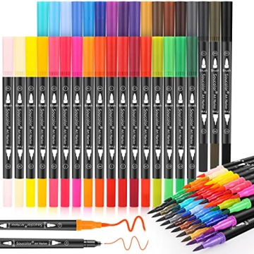 Soucolor 34 Dual-Tip Brush Markers - Vibrant Colors for Art & Calligraphy