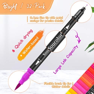Soucolor 34 Dual-Tip Brush Markers for Art & Calligraphy