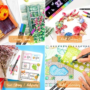 Soucolor 34 Dual-Tip Brush Markers for Art & Calligraphy