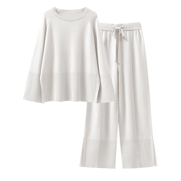 ANRABESS Womens 2 Piece Outfits Oversized Knit Sweater Set Wide Leg Pant Cozy Lounge Matching Pajama...