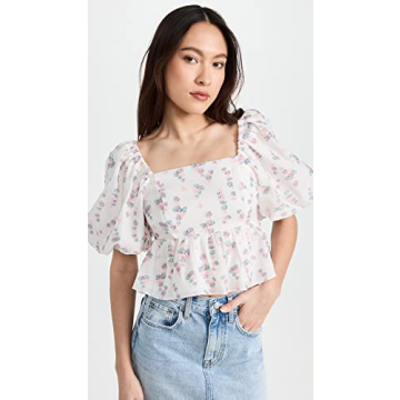 Endless Rose Women's Blouson Sleeve Floral Top - Elegant Style