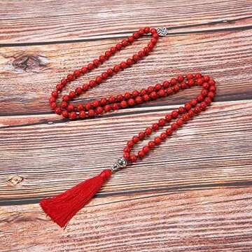 BALIBALI 108 Mala Necklace Handmade Red Howlite Gemstones
