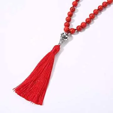 BALIBALI 108 Mala Necklace Handmade Red Howlite Gemstones