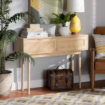 Baxton Studio Baird Chic Oak Brown Console Table with Drawers