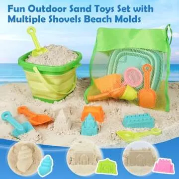 Dreamon Beach Toys for Kids 3-10, Collapsible Sand Toys Include 3 Pack Foldable Buckets with Mesh Bag, 24 PCS Beach Mold and Shovels Molds, Travel Sandbox Beach Toys for Toddler