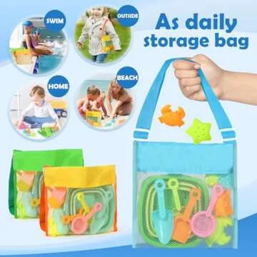 Dreamon Beach Toys for Kids 3-10, Collapsible Sand Toys Include 3 Pack Foldable Buckets with Mesh Bag, 24 PCS Beach Mold and Shovels Molds, Travel Sandbox Beach Toys for Toddler