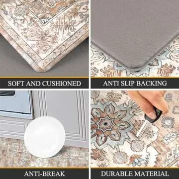 Pauwer Anti Fatigue Kitchen Mat Set of 2 Non Slip Kitchen Mats for Floor Cushioned Kitchen Rugs Comfort Standing Mat Farmhouse Waterproof PVC Foam Kitchen Floor Mat Runner