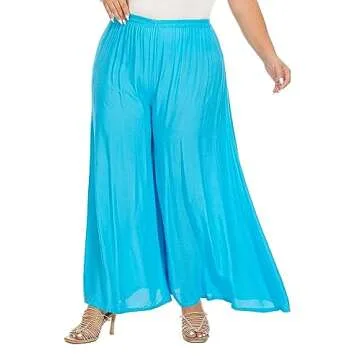 Beautybatik Purple Solid Rayon Women Flowy Loose Palazzo Wide Leg Flare Pants Trouser Plus Size 3X